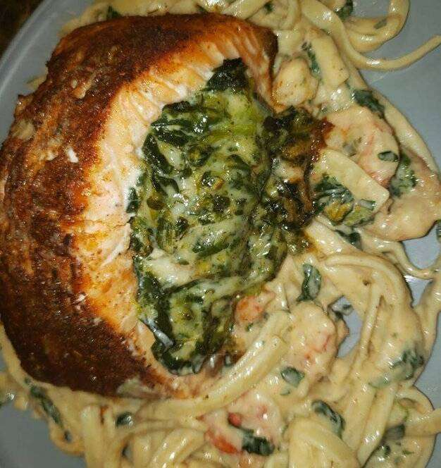 salmon with spinach parmesan and shrimp